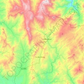 Tu Mơ Rông District topographic map, elevation, terrain