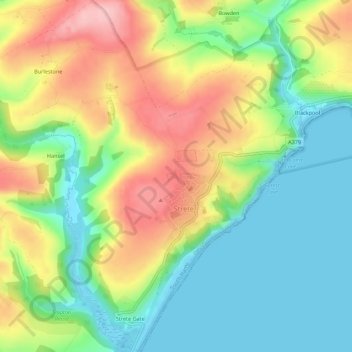 Strete topographic map, elevation, terrain