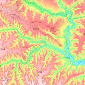 长武县 topographic map, elevation, terrain