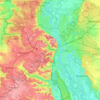 Kyiv topographic map, elevation, terrain