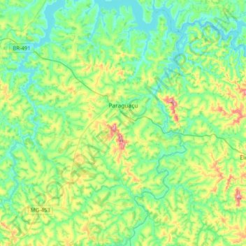 Paraguaçu topographic map, elevation, terrain