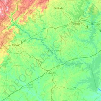 Lake Hartwell topographic map, elevation, terrain