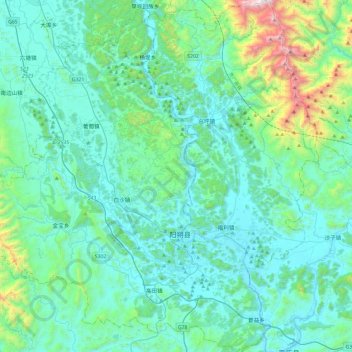 Yangshuo County topographic map, elevation, terrain