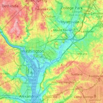 District of Columbia topographic map, elevation, terrain