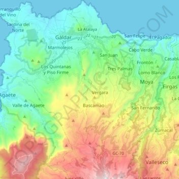 Santa María de Guía de Gran Canaria topographic map, elevation, terrain