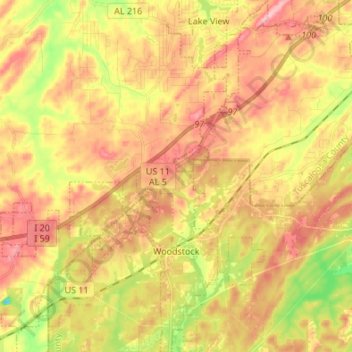 Woodstock topographic map, elevation, terrain