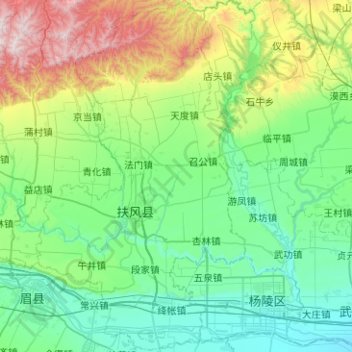 扶风县 topographic map, elevation, terrain