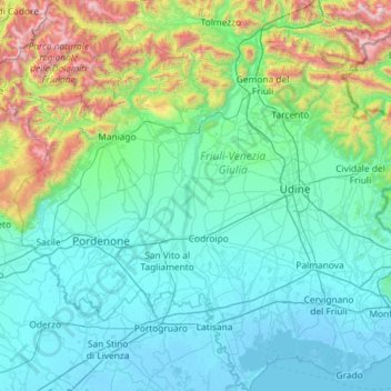 Tagliamento / Tiliment topographic map, elevation, terrain