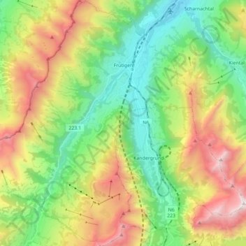 Frutigen topographic map, elevation, terrain