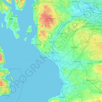 North Ayrshire topographic map, elevation, terrain