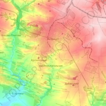 Antratsyt topographic map, elevation, terrain