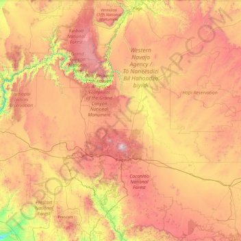 Coconino County topographic map, elevation, terrain
