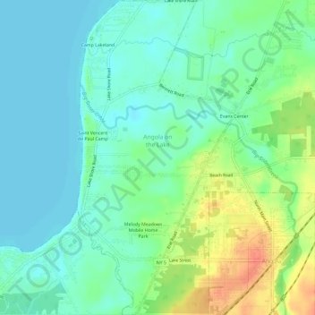 Angola on the Lake topographic map, elevation, terrain
