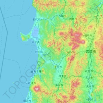 Akita Prefecture topographic map, elevation, terrain