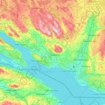 Bodenseekreis topographic map, elevation, terrain