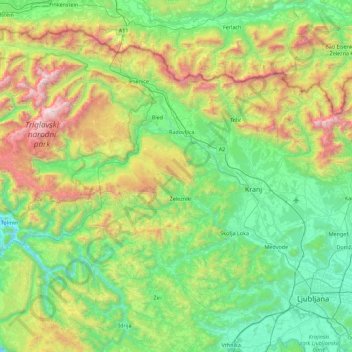 Upper Carniola Statistical Region topographic map, elevation, terrain