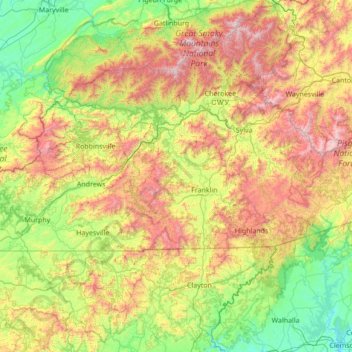 Nantahala National Forest topographic map, elevation, terrain
