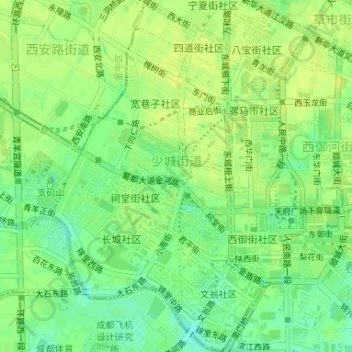 少城街道 topographic map, elevation, terrain