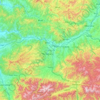 Hunedoara topographic map, elevation, terrain