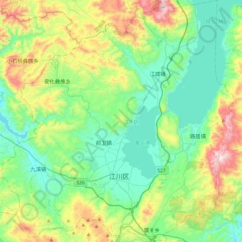 江川区 topographic map, elevation, terrain