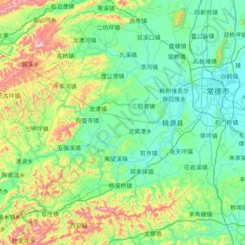 Taoyuan County topographic map, elevation, terrain