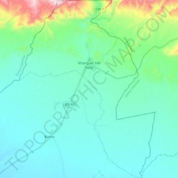 Khenguet Sidi Nadji topographic map, elevation, terrain