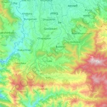 Godawari topographic map, elevation, terrain