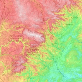 Cevennen topographic map, elevation, terrain