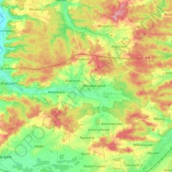 Horgau topographic map, elevation, terrain