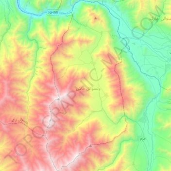 Khash topographic map, elevation, terrain