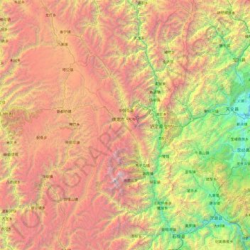 Kangding topographic map, elevation, terrain
