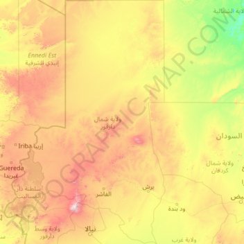 North Darfur State topographic map, elevation, terrain