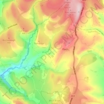 Quarnford topographic map, elevation, terrain