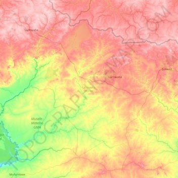 Kalumbila District topographic map, elevation, terrain