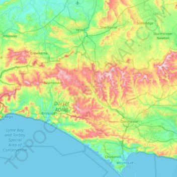 West Dorset topographic map, elevation, terrain