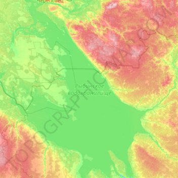 Rybinsker Stausee topographic map, elevation, terrain