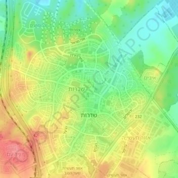 Sderot topographic map, elevation, terrain