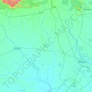 Takhatpur Tahsil topographic map, elevation, terrain