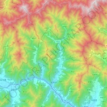Hwagae-myeon topographic map, elevation, terrain