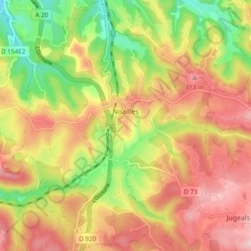 Noailles topographic map, elevation, terrain
