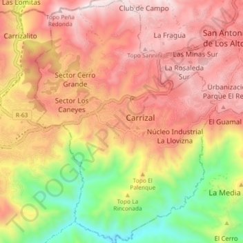 Parroquia Carrizal topographic map, elevation, terrain