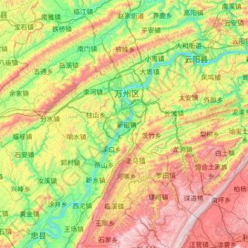 Wanzhou topographic map, elevation, terrain