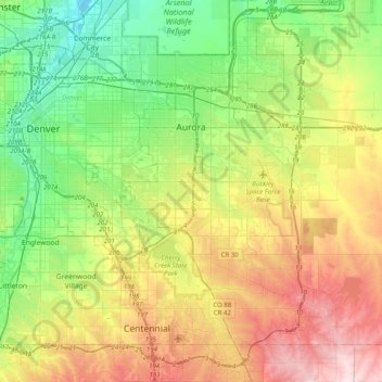 Aurora topographic map, elevation, terrain