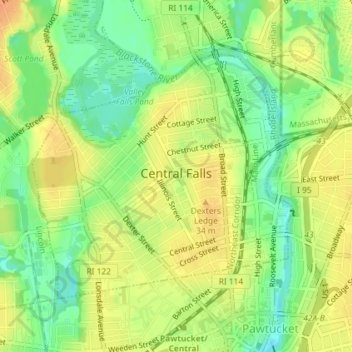 Central Falls topographic map, elevation, terrain
