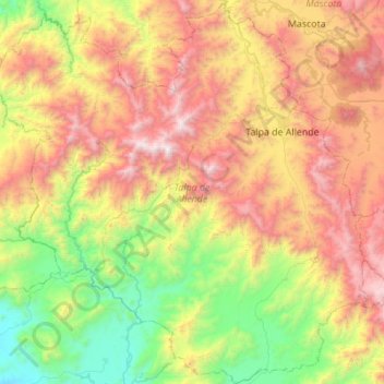 Talpa de Allende topographic map, elevation, terrain