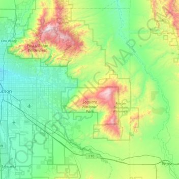 Saguaro National Park topographic map, elevation, terrain