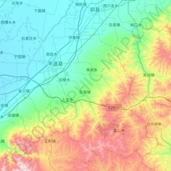 Pingyao County topographic map, elevation, terrain