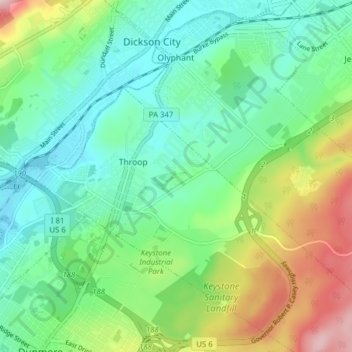 Olyphant topographic map, elevation, terrain