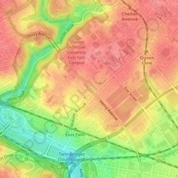 East Falls topographic map, elevation, terrain