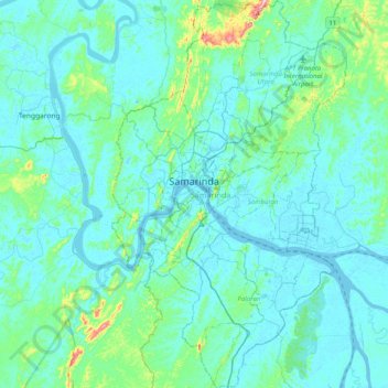 Samarinda topographic map, elevation, terrain